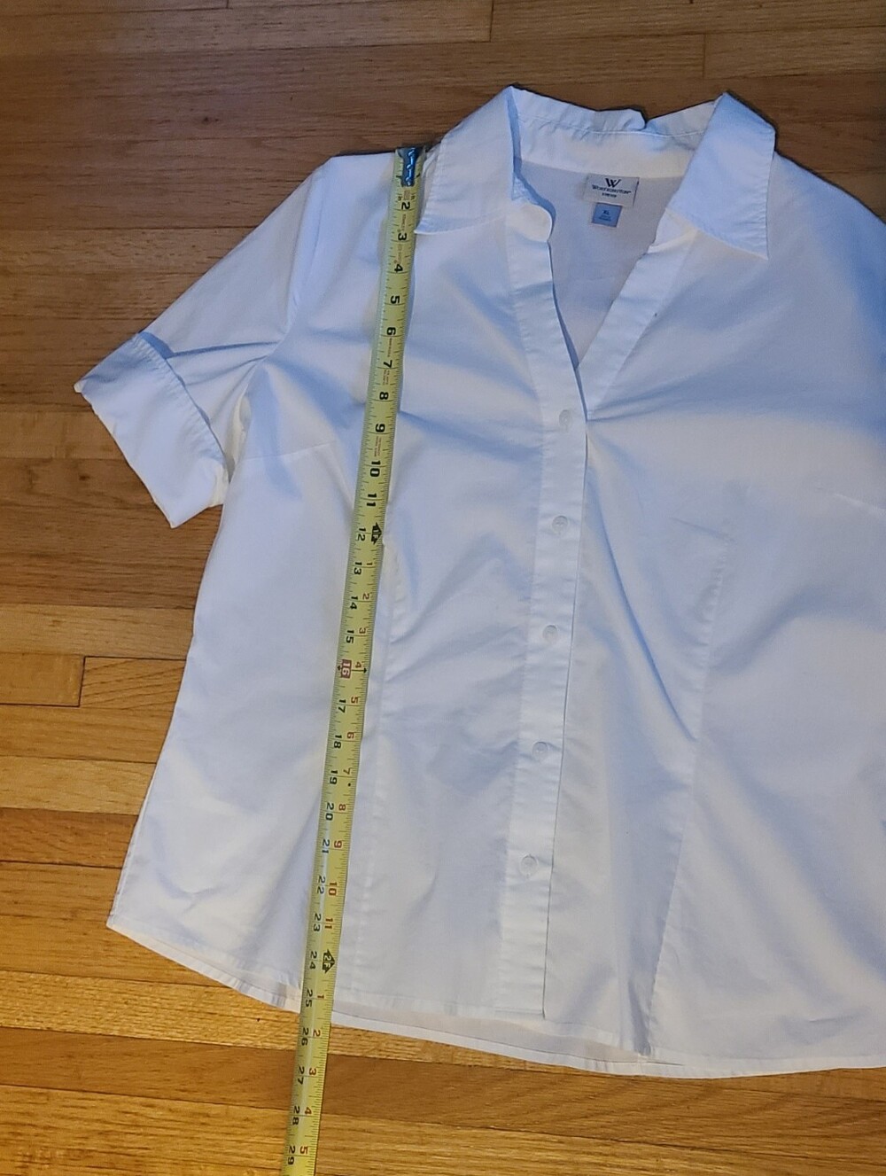 Worthington Stretch Women's XL White Short Sleeve Button Down Blouse - Picture 2 of 7